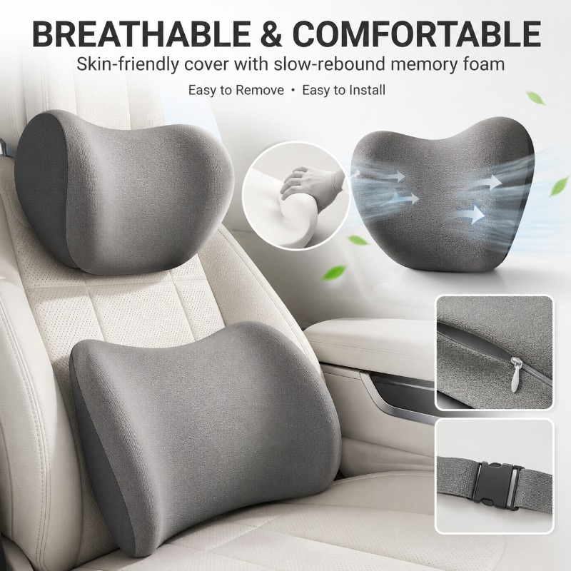 Ensemble de coussin de soutien - Memory Foam Car Neck Pillow Lumbar Support avis et prix