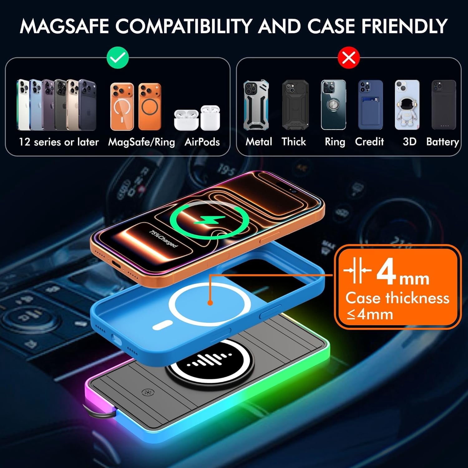 Chargeur de voiture magnétique - Wireless Car Charger Mount Fast Charging avis et prix